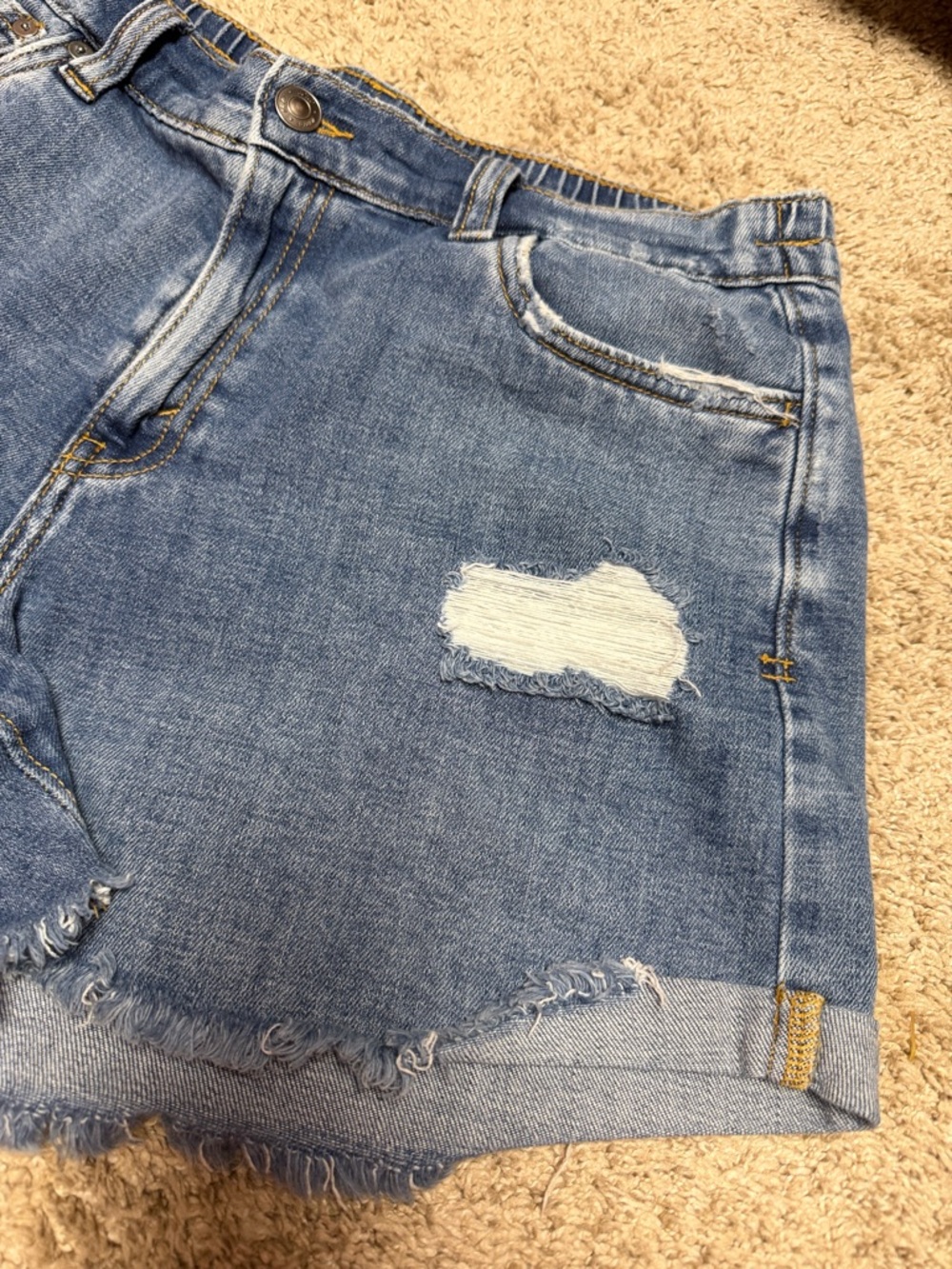 aerie Light Blue Distressed High-Rise Denim Shorts - Picture 3 of 6